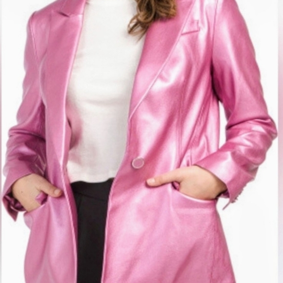 SALE Revolve Milly Vegan Alexa  Crinkled Leather Blazer in Pink, Metallic, 6 NWT - Picture 10 of 10
